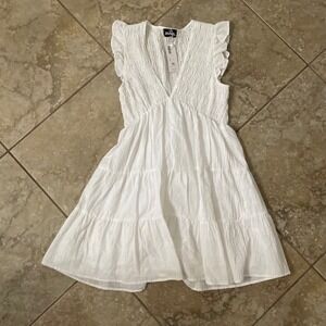 Zula Trinity Dress Ivory White Smocked Tiered Ruffle Mini Dress Large NWT